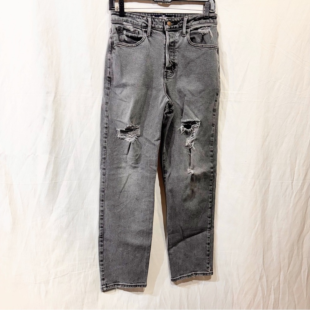 Hollister Women’s Distressed High-Rise Straight-Leg Black Wash Jeans 7R 28x27
